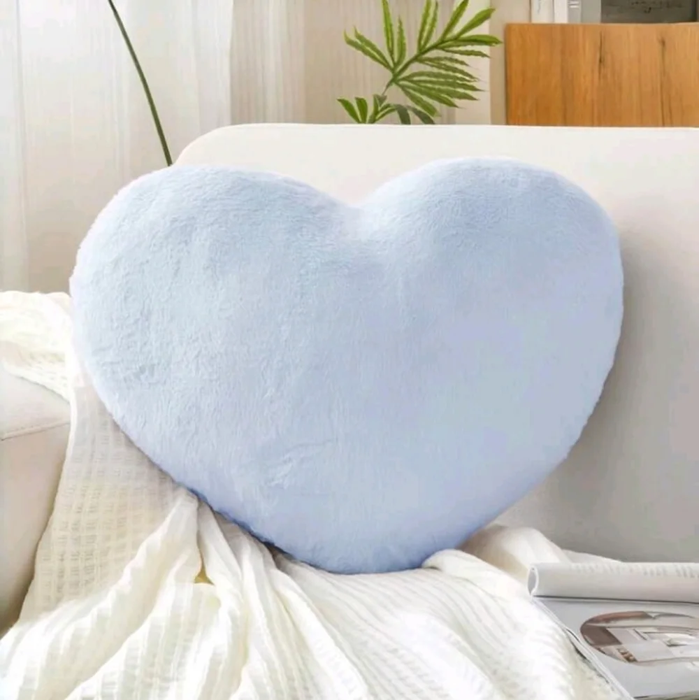 Heart-Shaped Blue Plush Faux Fur Throw Pillow